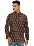 KuJee Crafts Men’s Short Kurta in Premium Cotton Ajrak Fabric