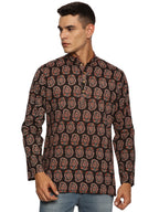 KuJee Crafts Men’s Short Kurta in Premium Cotton Ajrak Fabric