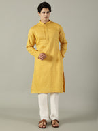 KuJee Crafts Men's Cotton Kurta Set ( Kurta & Pyjama) with in Yellow Color (2pcs).