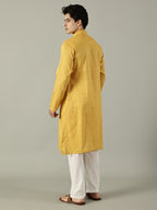 KuJee Crafts Men's Cotton Kurta Set ( Kurta & Pyjama) with in Yellow Color (2pcs).