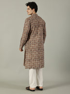 KuJee Crafts Men's Cotton Kalamkari Fabric Kurta with Brown Base