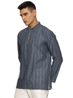 KuJee Crafts Men’s Blue Striped Cotton Short Kurta.