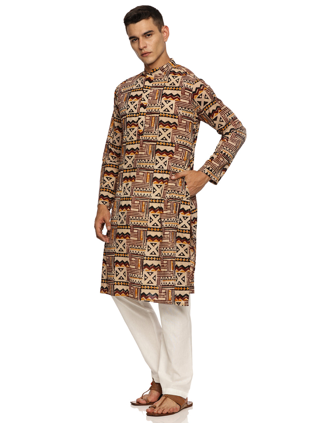 KuJee Crafts Men's Cotton Kalamkari Fabric Kurta.