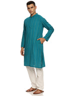 KuJee Crafts Men's Cotton Kurta with Dobby Texture in Blue Color.