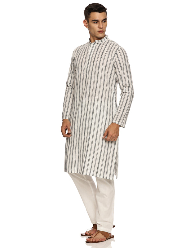 KuJee Crafts Men's Cotton Kurta Pajama Set with Dobby Texture in White Color.