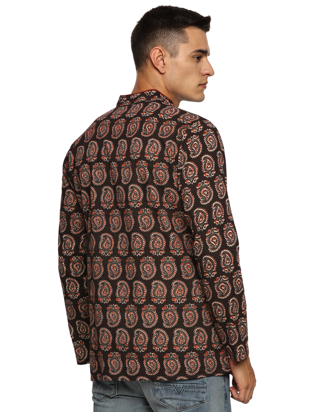 KuJee Crafts Men’s Short Kurta in Premium Cotton Ajrak Fabric