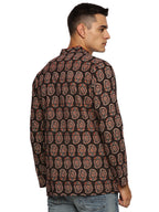 KuJee Crafts Men’s Short Kurta in Premium Cotton Ajrak Fabric
