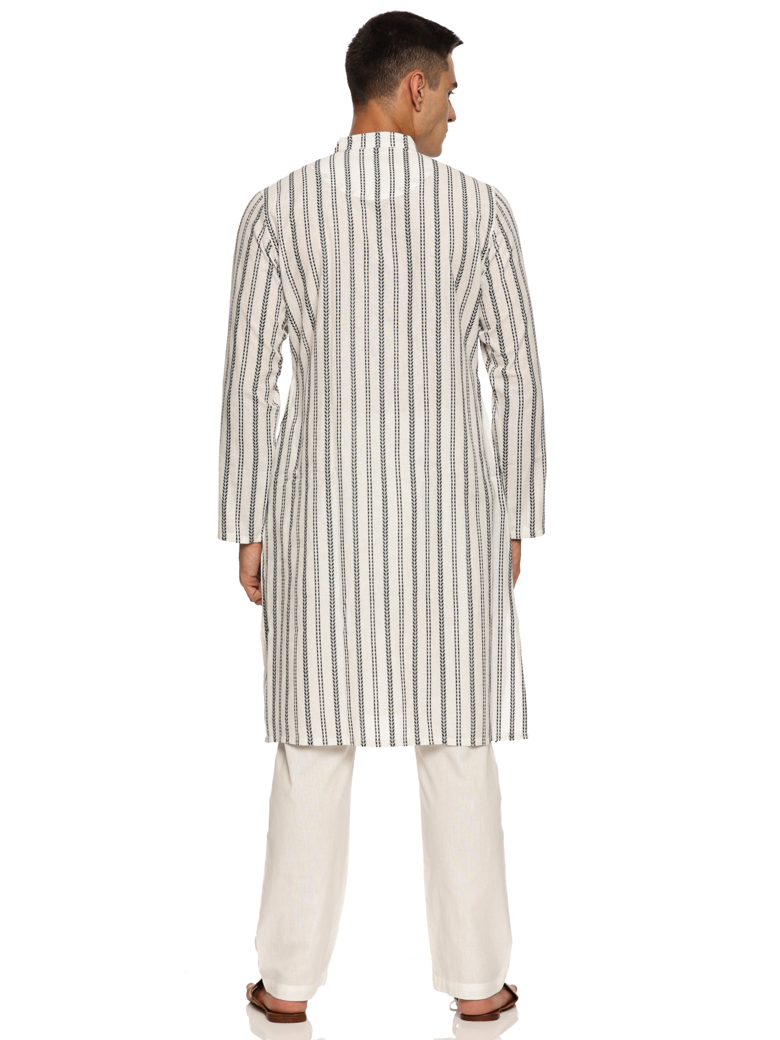 KuJee Crafts Men's Cotton Kurta Pajama Set with Dobby Texture in White Color.