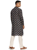KuJee Crafts Men's Cotton Blend Printed Kurta Pajama Set(Blue base color)