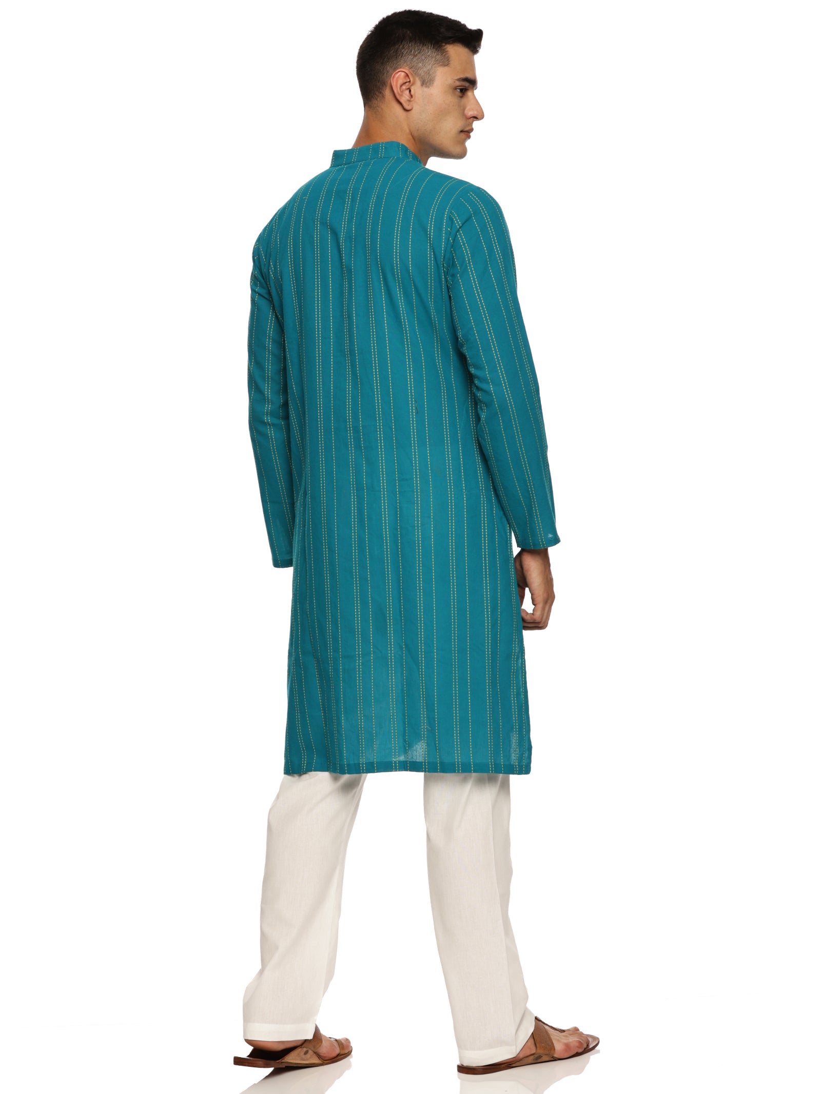 KuJee Crafts Men's Cotton Kurta Pajam set with Dobby Texture in Blue Color.