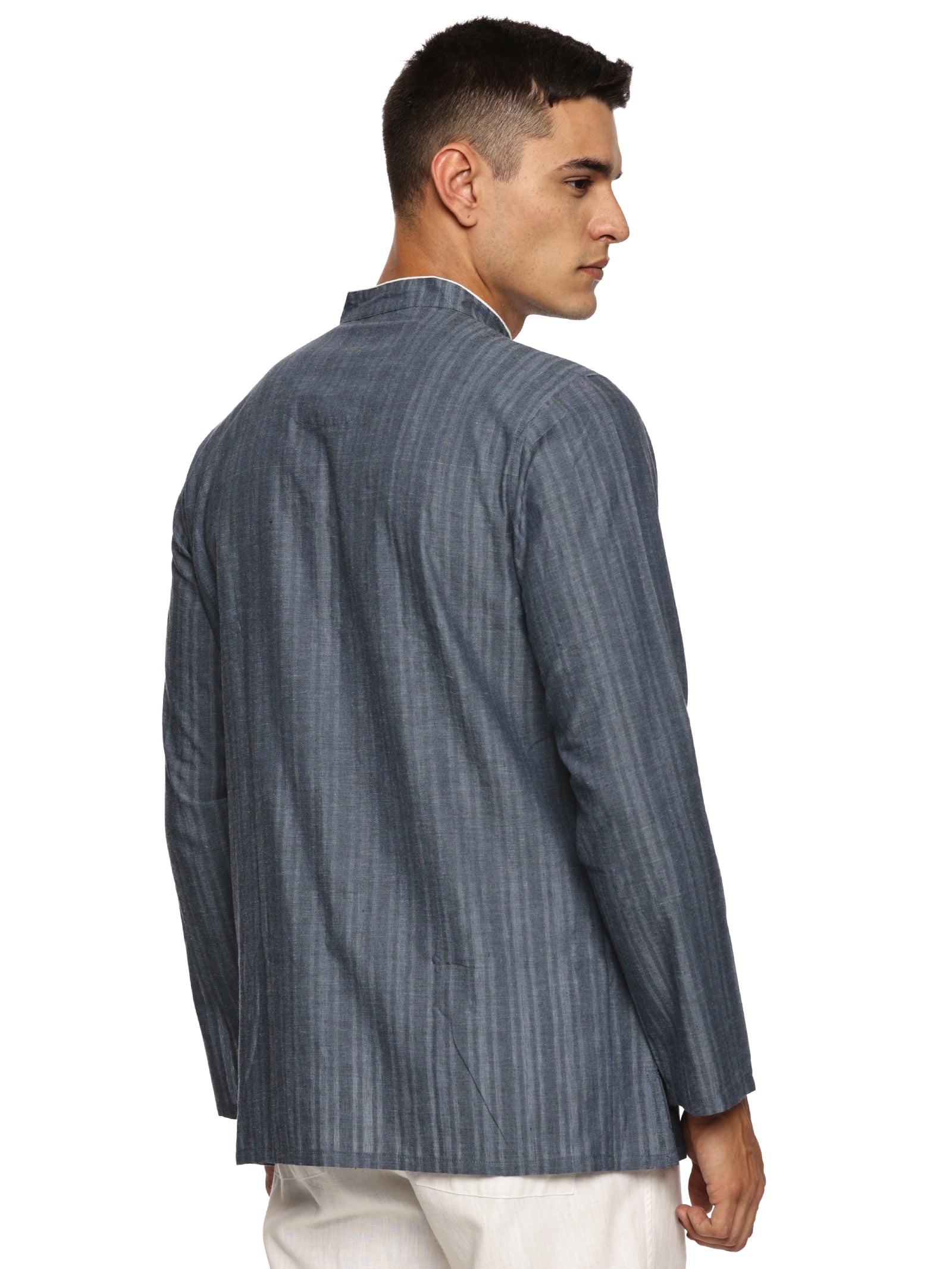 KuJee Crafts Men’s Blue Striped Cotton Short Kurta.
