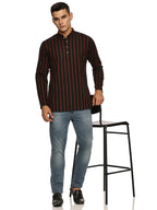 KuJee Crafts Men's Short Cotton Kurta with Dobby Texture in Black Color.