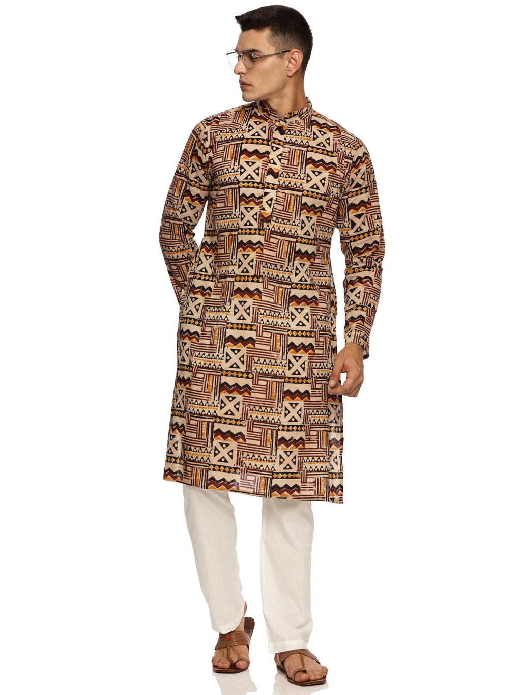 KuJee Crafts Men's Cotton Kalamkari Fabric Kurta.