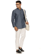 KuJee Crafts Men’s Blue Striped Cotton Short Kurta.