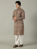 KuJee Crafts Men's Cotton Kalamkari Fabric Kurta Set ( Kurta & Pyjama) with Brown Base (2pcs).