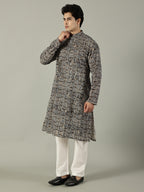 KuJee Crafts Men's Cotton Kalamkari Fabric Kurta Set ( Kurta & Pyjama) with Blue Base (2pcs).