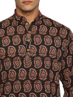 KuJee Crafts Men’s Short Kurta in Premium Cotton Ajrak Fabric