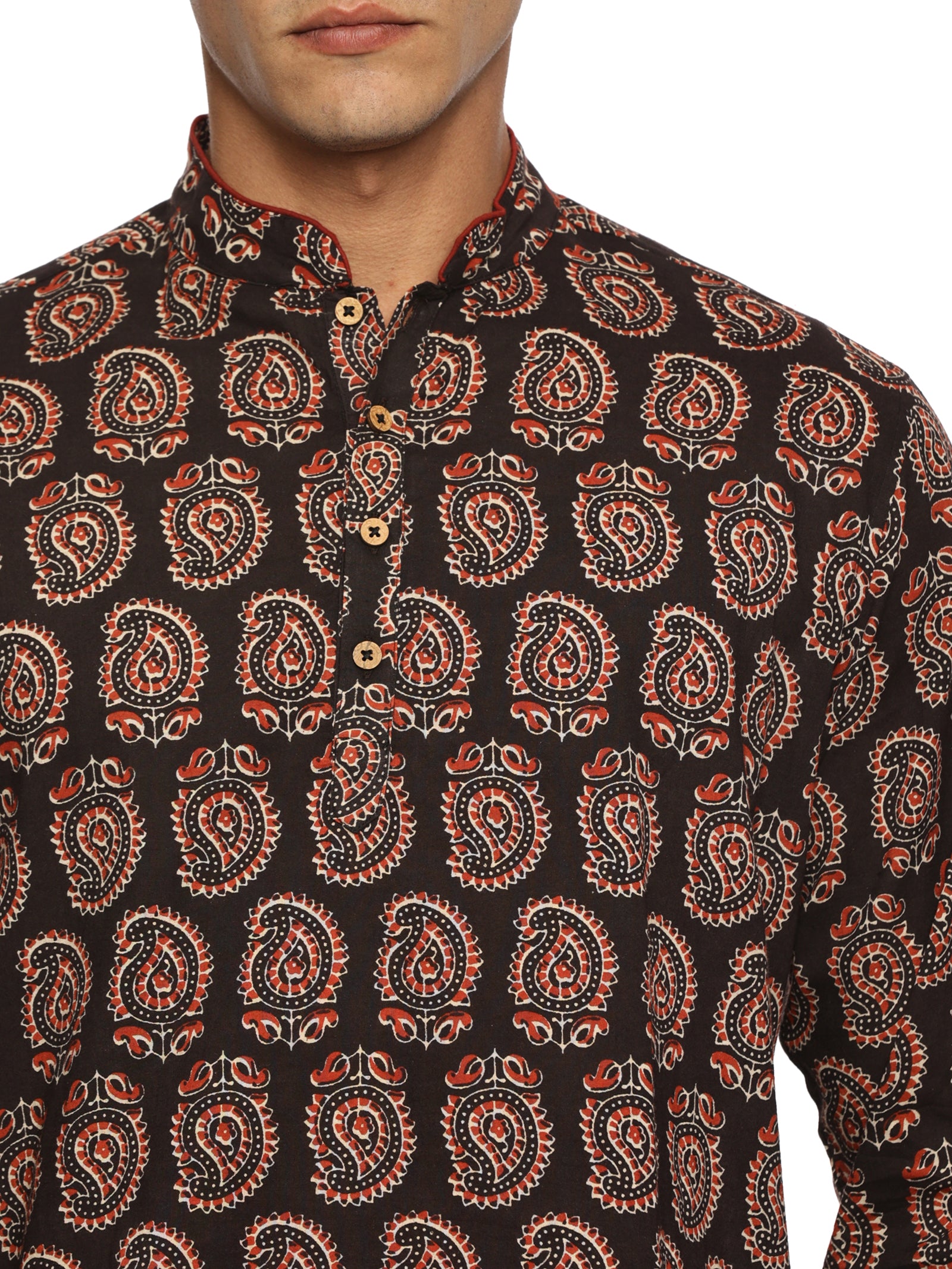 KuJee Crafts Men’s Short Kurta in Premium Cotton Ajrak Fabric