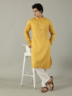 KuJee Crafts Men's Cotton Kurta with in Yellow Color.
