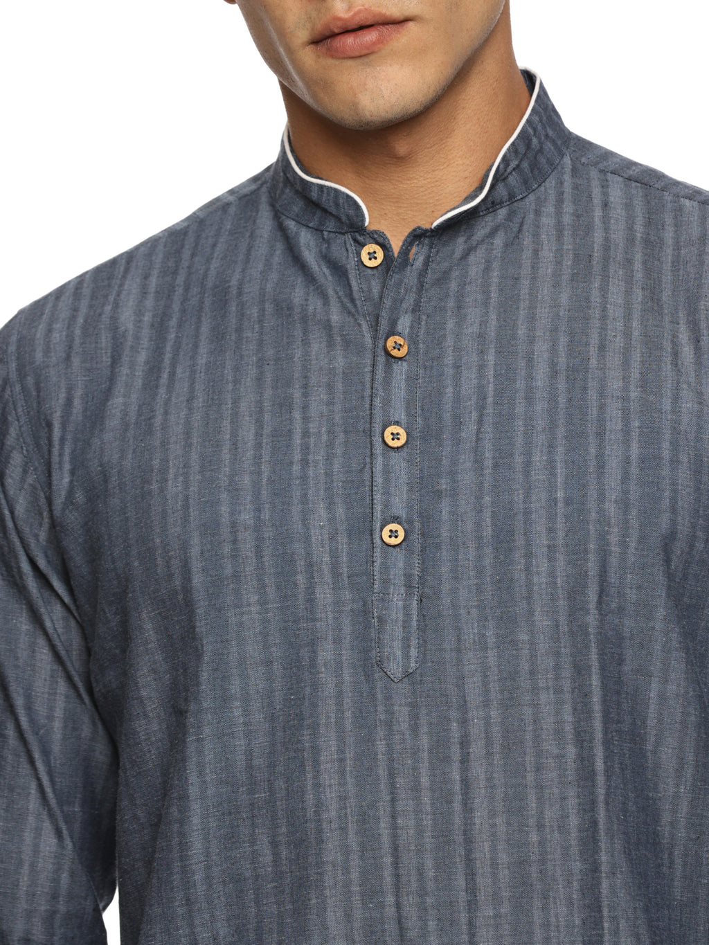 KuJee Crafts Men’s Blue Striped Cotton Short Kurta.