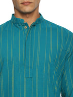 KuJee Crafts Men's Cotton Kurta with Dobby Texture in Blue Color.