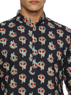 KuJee Crafts Men's Cotton Blend Printed Kurta Pajama Set(Blue base color)