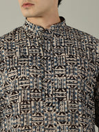 KuJee Crafts Men's Cotton Kalamkari Fabric Kurta with Blue Base.