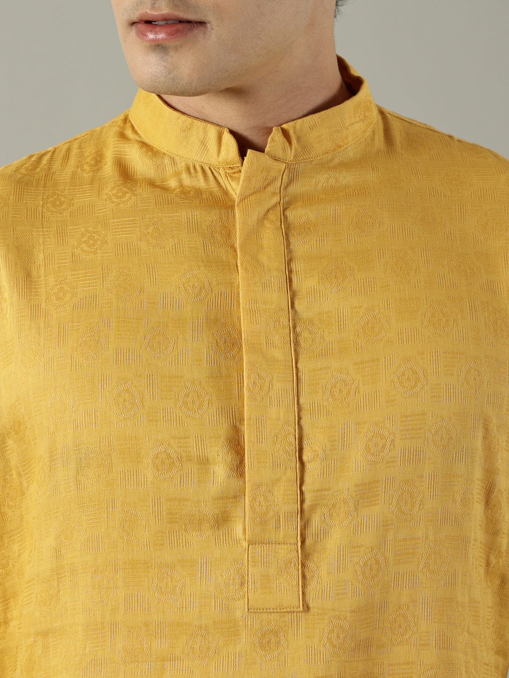 KuJee Crafts Men's Cotton Kurta Set ( Kurta & Pyjama) with in Yellow Color (2pcs).