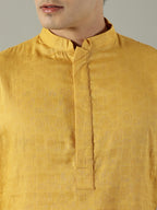 KuJee Crafts Men's Cotton Kurta with in Yellow Color.