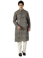 KuJee Crafts Men's Cotton Kalamkari Fabric Kurta Set ( Kurta & Pyjama) with Blue Base (2pcs).