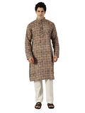 KuJee Crafts Men's Cotton Kalamkari Fabric Kurta with Brown Base